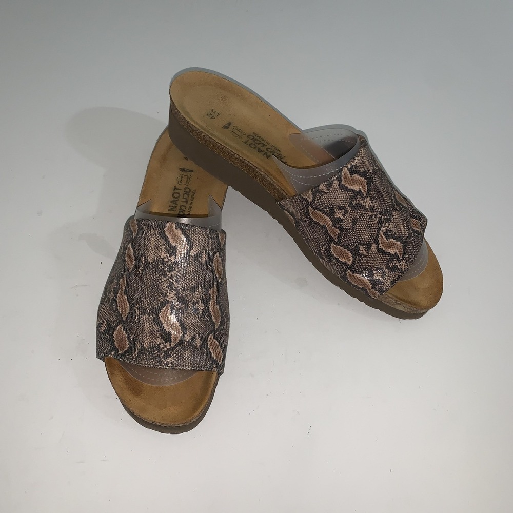 Naot Sandals Womens Size 11 Brown Leather Snake Slide Wedge Comfort Shoes